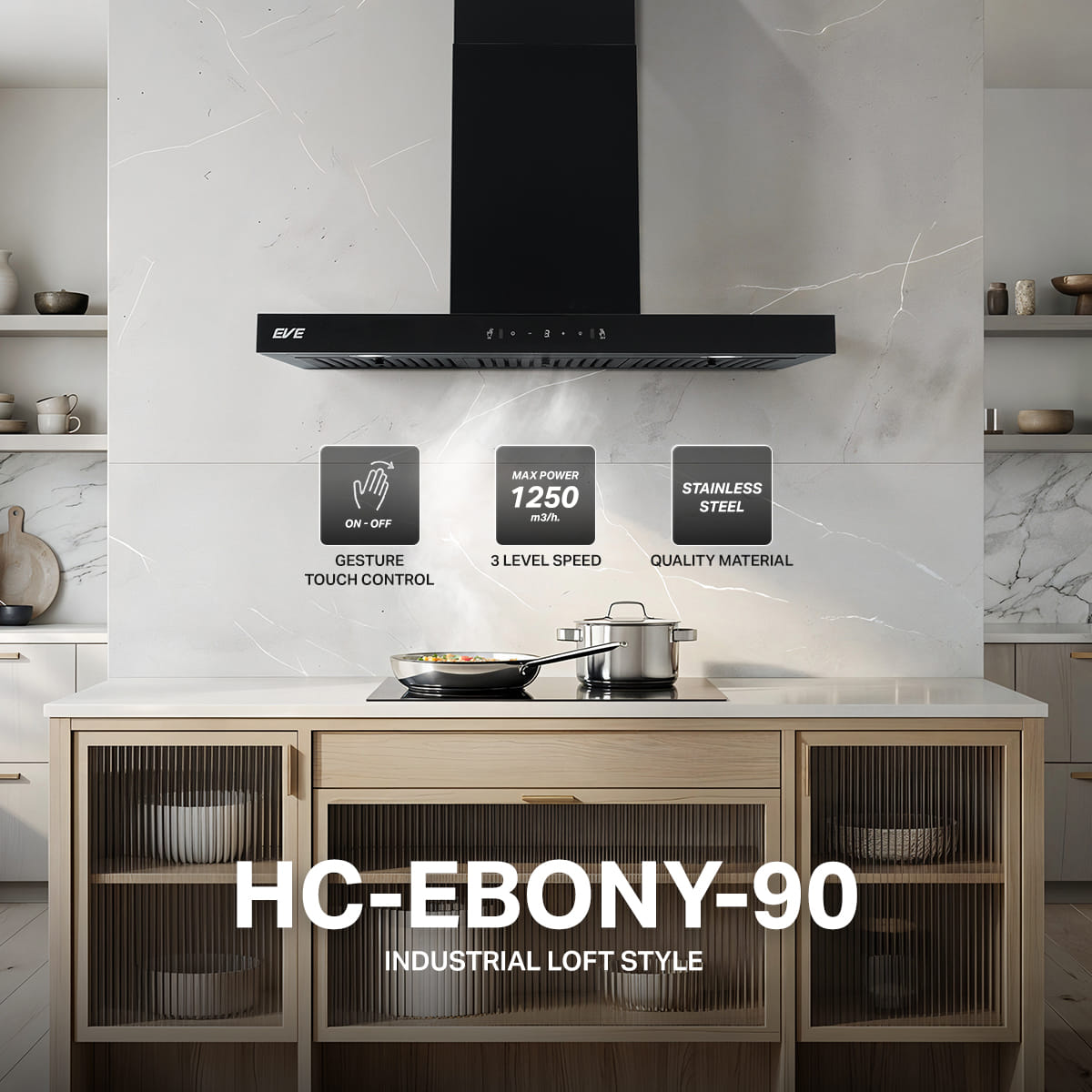เครื่องดูดควันติดผนัง EVE HC-EBONY-90 ขนาด 90 ซม. สีดำ_1